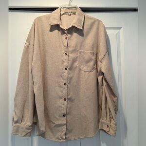 Women's Long Sleeve Button Down Corduroy Shirt Jackets Shacket Beige X-Large